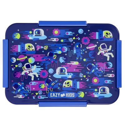 Eazy Kids Lunch Box Set and Tritan Water Bottle w / Carry handle, Astronauts - Blue, 420ml